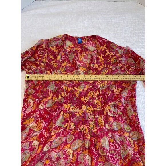 Raj Womens 100% Silk Long Sleeve Floral Tunic Cover-Up SZ L Boho Peasant - Picture 12 of 13